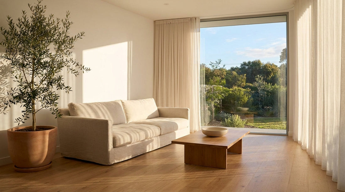 A clean, bright, uncluttered contemporary Australian room in natural light