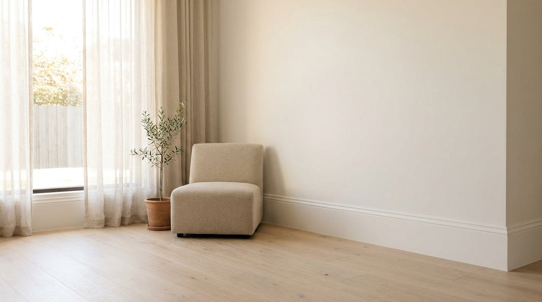 A clean, bright contemporary Australian interior corner in soft daylight